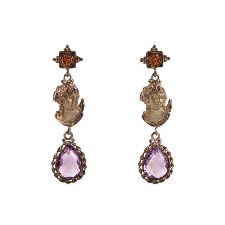 TAGLIAMONTE Sterling Silver 14K Amethyst Portrait Drop Earrings
