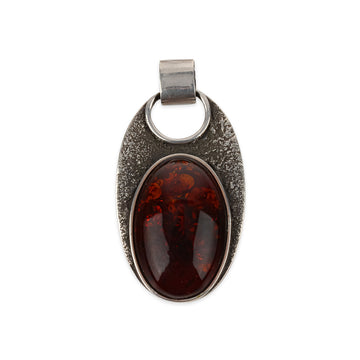 Textured Sterling Silver Oval Amber Modernist Pendant