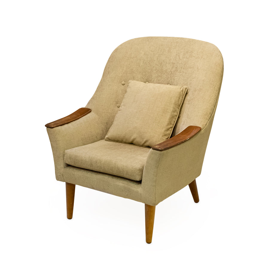 Vintage Teak Armchair with Beige Upholstery