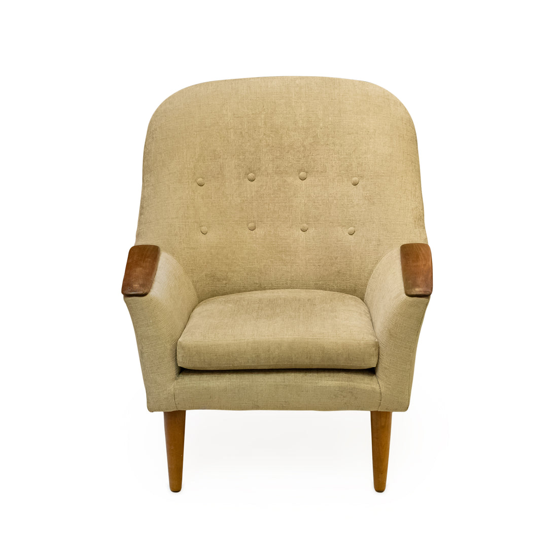 Vintage Teak Armchair with Beige Upholstery