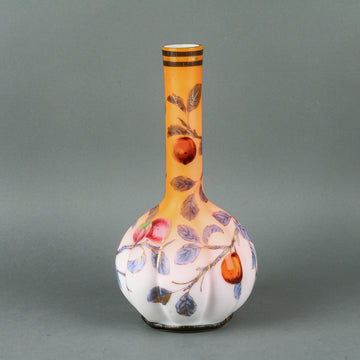 Vintage Hand-Painted Fruit Motif Opaline Bottle Vase