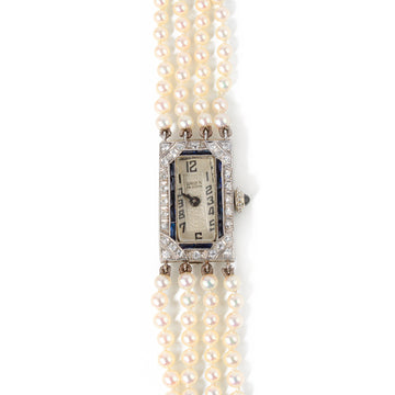 GRUEN Platinum Diamond Sapphire and Pearl Bracelet Watch