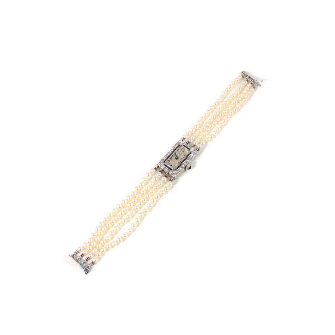GRUEN Platinum Diamond Sapphire and Pearl Bracelet Watch