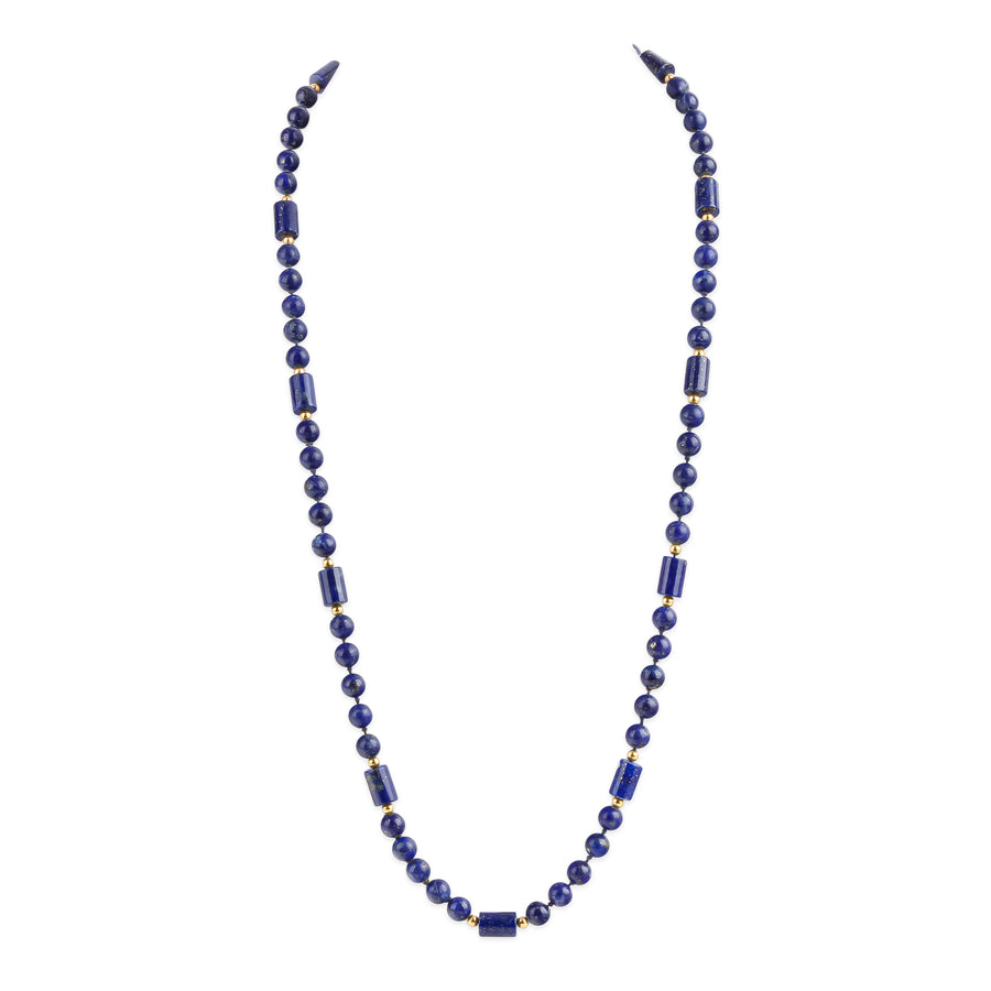 Yellow Gold & Lapis Lazuli Bead Necklace