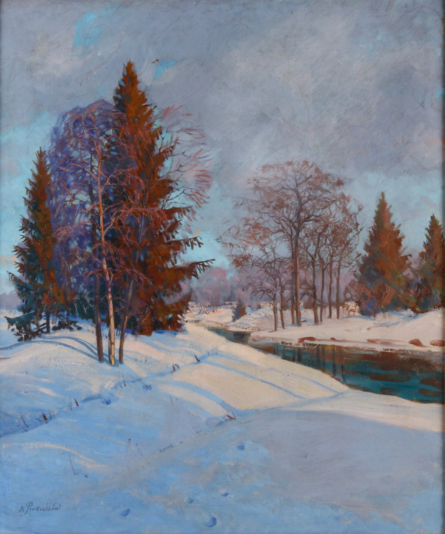 Basil Poustochkine - Winter Landscape - Oil on Canvas